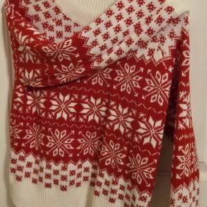 Red and White Crew Neck Sweater